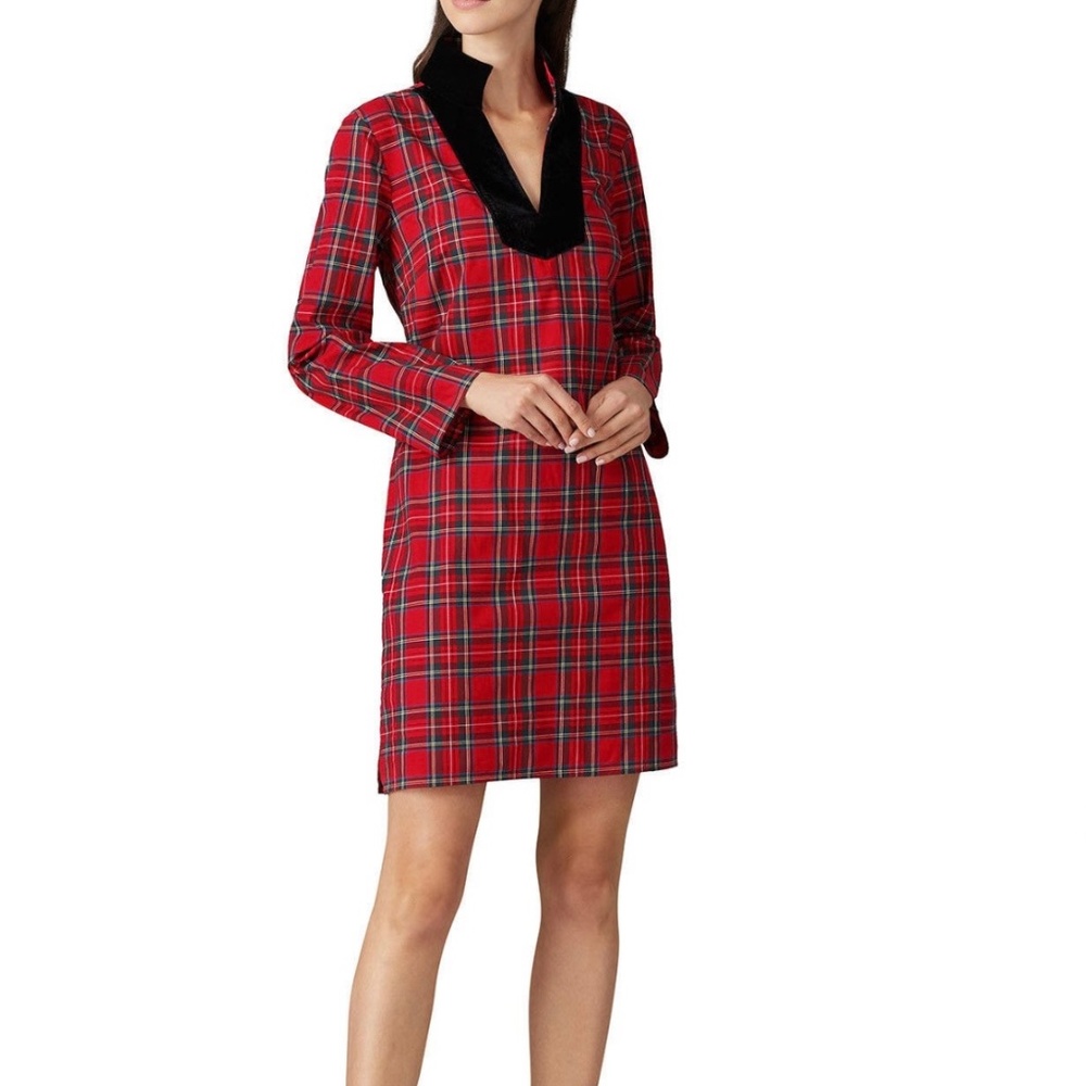 SAIL TO SABLE STRETCH COTTON PLAID TUNIC DRESS - RED PLAID Size M